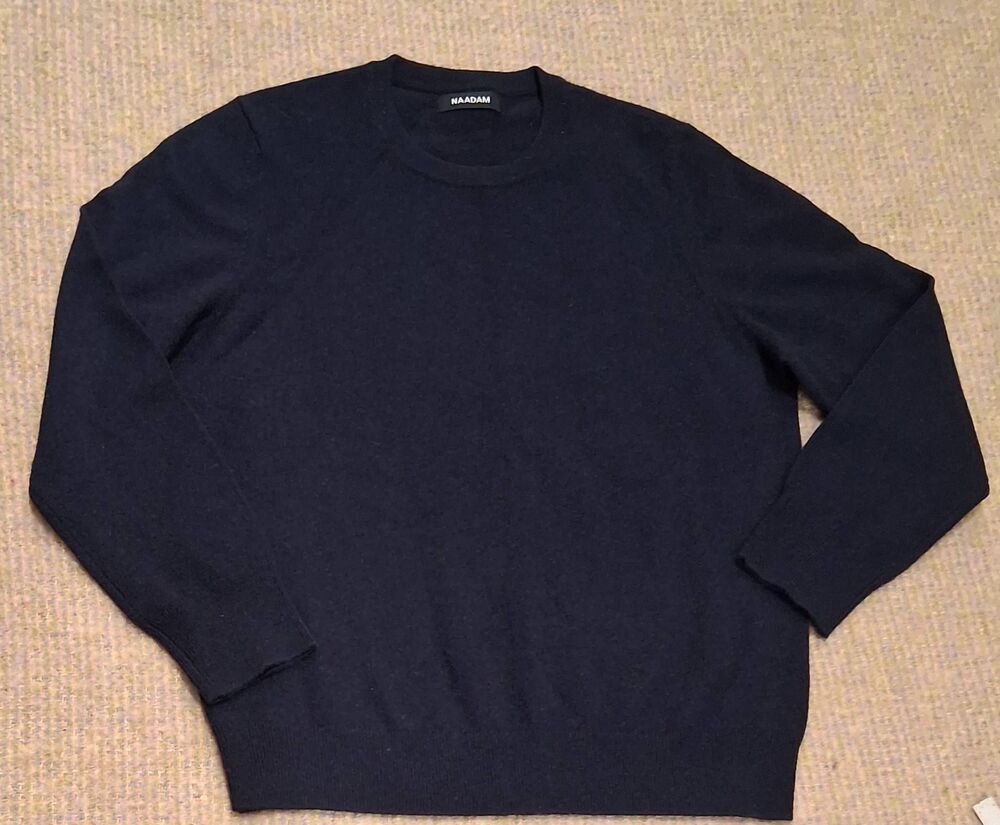 Naadam cashmere mens large sweater navy blue crewneck 100% cashmere
